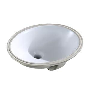 AMASHEN 18 Inch Vessel Sink Oval Undermount Bathroom Sink Ceramic Vanity Sink with Overflow, White UB-11