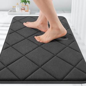 2 x OLANLY Memory Foam Bath Mat 30x20, Ultra Soft and Absorbent Bathroom Rugs, Machine Washable, Comfortable Bath Carpet for Bathroom Floor, Tub and Shower, Black