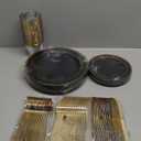 bUCLA 150 Pieces Black and Gold Disposable Dinnerware Set - 25 Guests Black Gold Plastic Plates Include 25 Dinner & 25 Dessert Plates, 25 Spoons, 25 Forks, 25 Knives, 25 Cups for Party