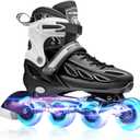 METROLLER Inline Skates for Girls and Boys, Women, Men 4 Sizes Adjustable Inline Skates with Light Up Wheels, Illuminating Beginner Skates for Kids & Adult Youth, Black, XLarge-Youth & Adult (7-10 US)