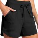 IUGA Womens 5" Swim Board Shorts Stretchy High Waisted Beach Shorts for Women Quick Dry UPF 50+ Swimsuit Bottoms with Liner Black-Medium