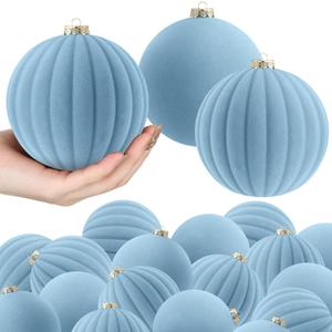 Syhood 16 Pcs 4 Inch Velvet Christmas Balls Large Velvet Xmas Tree Ornaments Balls Decorations Hanging Flocked Ornaments for Christmas Tree Home Garland Holiday Party Decor (Dusty Blue)