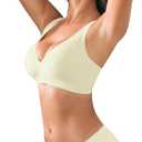 Deep V Bras for Women No Underwire Wireless Push Up Bra Seamless Plunge Bralette Comfort Supportive Full Coverage (Yellow, XXXL)