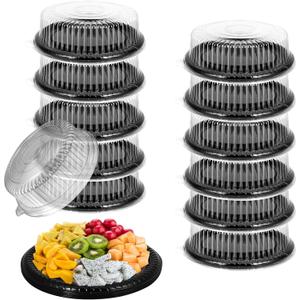 12 Pack Catering Trays with Lids, Round 12 Inch Veggie Tray with Lid, Disposable Fruit Tray for Parties, Catering Trays for Serving Snack, Appetizer, Fruit, Veggie and Sandwich