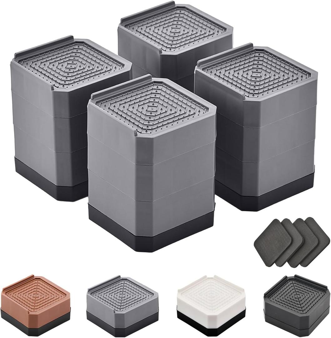 EclatBain Bed Risers Furniture Risers Heavy-Duty Rectangular Adjustable Block Lift to 3 inches and 4.3 inches Desk, Sofa, Chair Legs, Refrigerator, Washing Machine Support up to 4000 pounds (Grey-square-4 Pack)