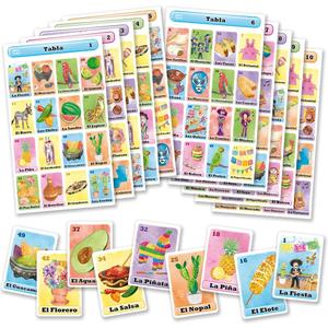 Loteria Fiesta Mexican Bingo Game Set in Spanish for 10 Players - 10 Playing Boards and Full Deck of Calling Cards