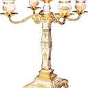 RosyLine Metal Candelabra 17" Height, Candle Holder with 5 Arms,Antique Bronze Furnish Candle Holder, Centerpiece for Home Decro,Wedding Event, Party,1 Pack (Golden)