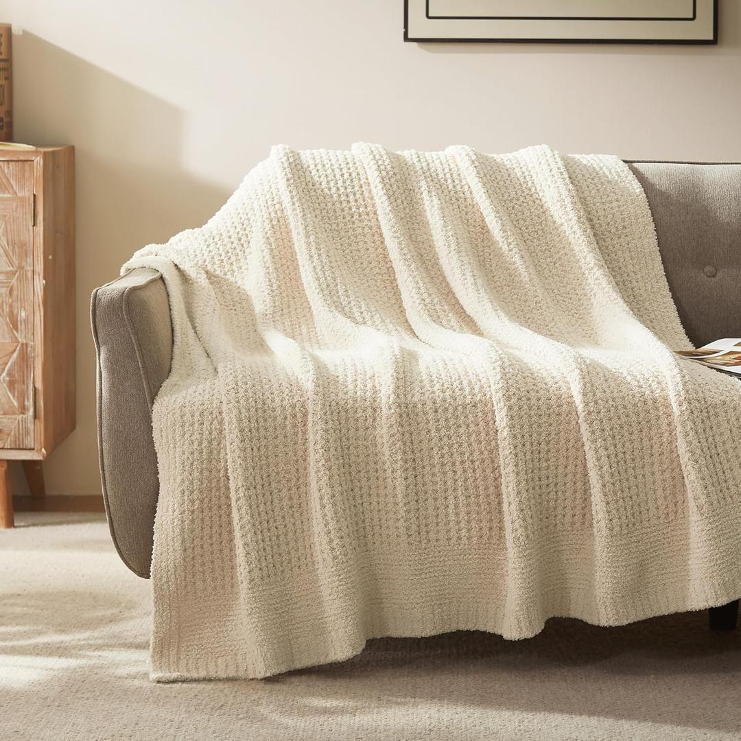 SLEEP ZONE Throw Blankets for Couch, Waffle Weave Blanket Soft Cozy Lightweight Warm Decorative Knit Throw Blankets for Bed, Sofa, Living Room (50x60in, Light Beige)