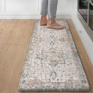 GENIMO Kitchen Mats for Floor, Washable Anti Fatigue Mat for Cushioned, 17.3"x47", Waterproof Kitchen Rugs, Non Slip Foam Comfort Standing Mat Rug for Home, Runner, Sink, Laundry, LightTaupeBrown