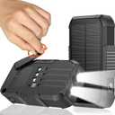 Solar Power Bank 66800mAh Built in Hand Crank and 4 Cables 22.5W Fast Charge,Camping Essentials/SOS/Strobe/Strong Flashlights,Compass Solar Portable Charger Power Bank (Black)