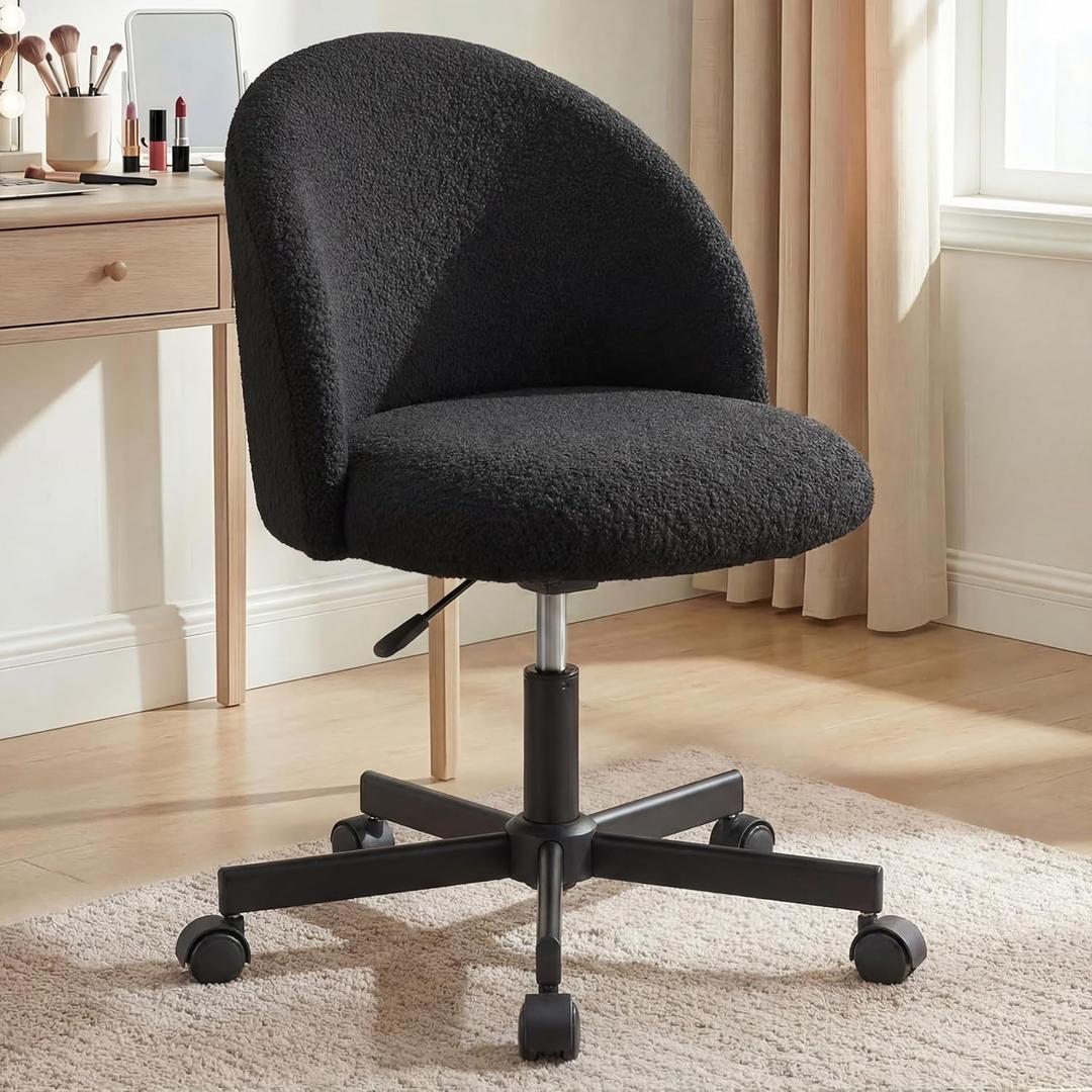 NEO CHAIR Office Vanity Chair with Wheels Comfy Desk Chair for Girls Cute Computer Small Armless Adjustable Height Swivel for Home Bedroom Task (Black)
