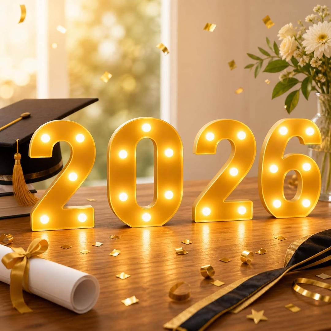 LED Numbers Night Light 2026, Marquee Light Up Numbers Sign with Warm White Glow, Battery Operated Number Lights for Parties, New Year and Graduation Decorations