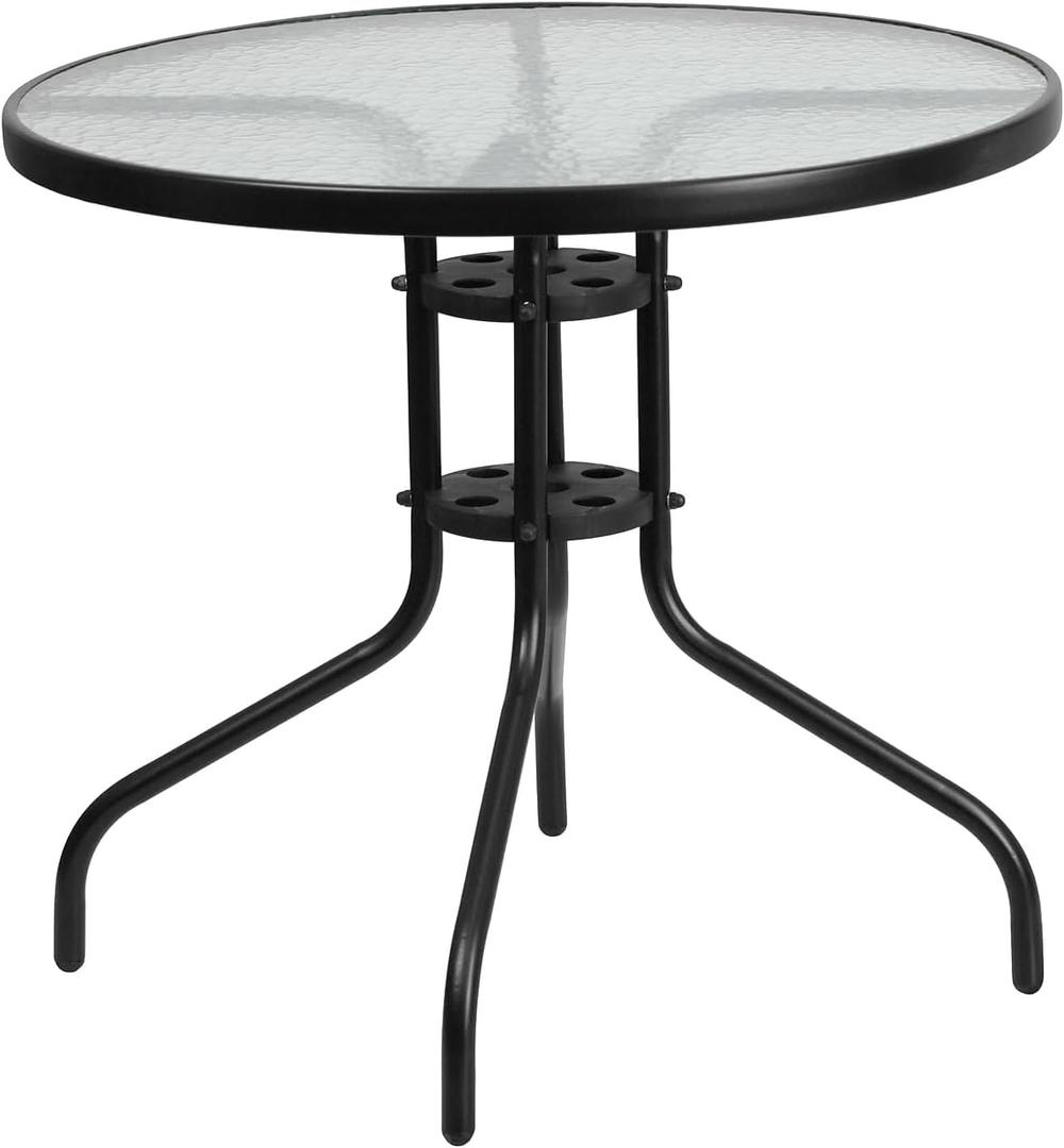Flash Furniture Bellamy 31.5" Round Indoor/Outdoor Tempered Glass Metal Frame Side Table