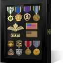 Pin Display Case 11 x 14 Solid Wood Military Shadow Box Medal Display with HD Tempered Glass for Army Bedge Award Velcro Patch Collection