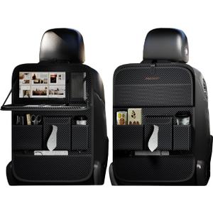 Car Seat Organizers,Multi-functional Back Seat Protectors, Storage Pouches, and Tray Holders (for Cars, Kids, Seat Back and Rear Seats) (Carbon Fiber, 2 Pcs)