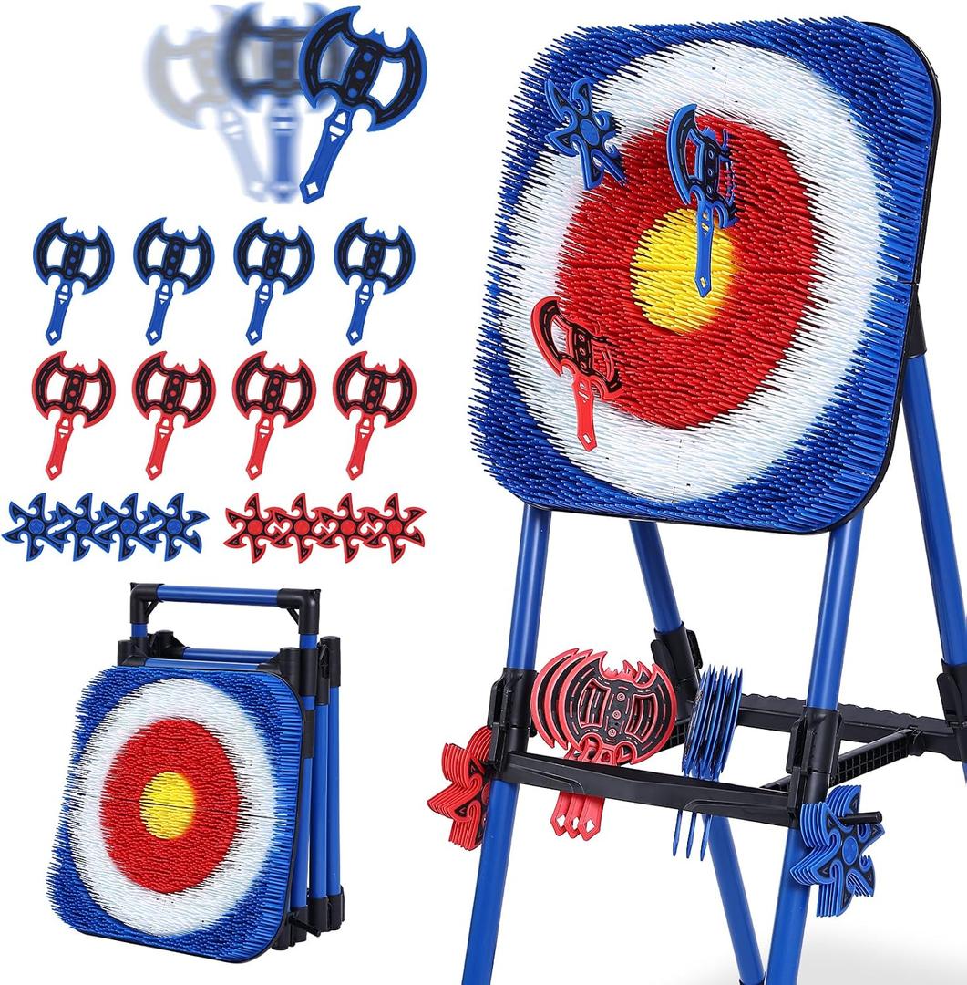 Axe Throwing Bristle Target with 16 Throwing Axes Set, Foldable Axe Throwing Game for Backyard, Outdoor Games, Yard Game, Carnival Games