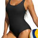 Zando Athletic Modest Bathing Suit for Women One Piece Crisscross Back - Full Coverage Swimsuits for Teens Adjustable Straps (Small, Black)