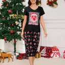 YIJIU Women's Short Sleeve Tops and Capri Pants Cute Cartoon Print Pajama Sets (S)