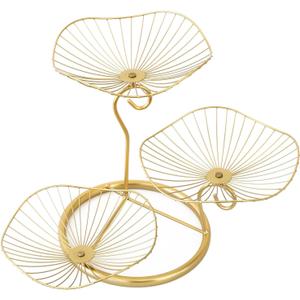 IBWell 3-Tier Metal Fruit Basket Holder Decorative Fruit Bowl Stand(Type A, Gold)