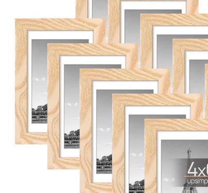 upsimples 4x6 Picture Frame Set of 4, Display Pictures 3.5x5 with Mat or 4x6 Without Mat, Multi Photo Frames Collage for Wall or Tabletop Display, Real Glass, Natural