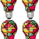 Tiffany 4 Pack Stained Glass Light Bulbs - A19 2W (25W Equivalent) E26 Base Mosaic Night & Party Light