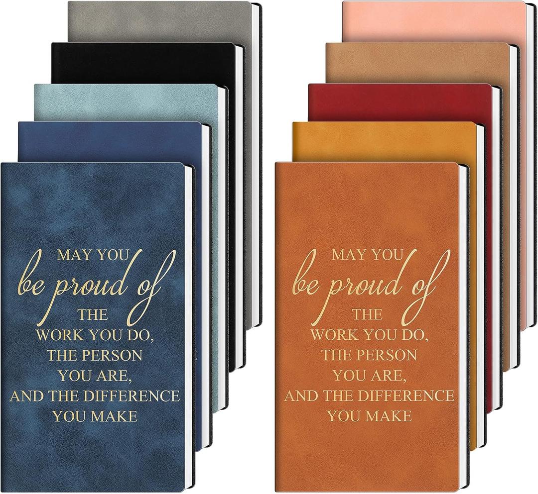 Fuutreo 10 Pcs Teacher Appreciation Week Gift Bulk for Employee Coworker Inspirational A6 Leather Notebook Thank You Journal Gift Bulk for Nurse Volunteer Team Staff Office School(Proud)