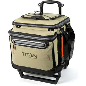 Titan Deep Freeze 60 (50+10) Can Wheeled Cooler - Collapsible Rolling Cooler with Wheels and All-Terrain Cart (Moss)