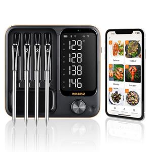4-Probe WiFi Wireless Meat Thermometer with 360Readable LCD Standalone Base, WiFi and Bluetooth 5.3 Unlimited Range, IPX8 Waterproof Food Kitchen Thermoemter for BBQ, Grill, Smoker, Oven, Rotisserie