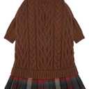 IECOii Girl Dog Sweater Dress - Cable Knit Dog Sweater for Small Dogs Girl - Caramel,Medium, Turtleneck Pullover Sweaters with Tartan Plaid Skirt, Adorable Warm Dog Knitted Dress for Christmas (Medium(Chest:17.32 in/44 cm))