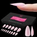Medium Almond Pre-Building Nail Tips, 15 Sizes 240 PCS Pre-shaped Apex Pink Soft Press On Fake Nail Half Matte Gel Nail Extensions Strong Thick Acrylic Tip for DIY Beginners & Salon Manicure