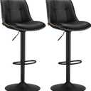 VASAGLE Bar Stools, Set of 2 Swivel Bar Chairs, Adjustable Height, Quilt, Synthetic Leather Kitchen Stools with Back and Footrest, Dining Room, Counter, Steel, Ink Black ULJB095B01