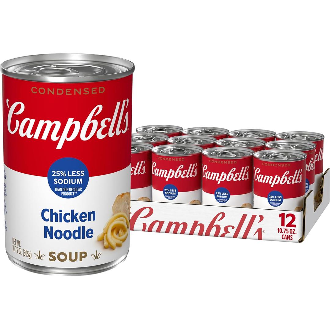 Campbell’s Condensed 25% Less Sodium Chicken Noodle Soup, 10.75 oz Can (Pack of 12)