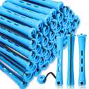 WILLBOND 60 Pcs Short Perm Rods Natural Hair Perm Rods with Elastic Rubber Band Non Slip Plastic Perming Cold Wave Kit for Women Hairdressing Styling Tool(0.35 Inch,Blue) (60 Count (Pack of 1)