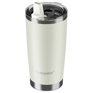 SILICANICE 20oz Hygienic Insulated Tumbler — 100% Leakproof Lid with Removable Spout & Straw, Reinforced Vacuum-Protection Base, Cup Holder Friendly, for Iced Coffee, Smoothie/Water on the Go - Cream