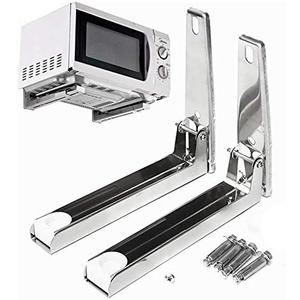 Hovico Universal Stainless Steel Microwave Mount Bracket, Support Frame Steel Foldable Stretch Shelf Rack Microwave Oven Wall Mount Bracket Stainless Silver