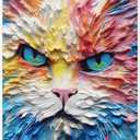 Fyzuf Cat Wall Art Oil Painting On Canvas Poster Cute Cat Cubism Colorful Cute Cats Aesthetic Room Decor Bedroom Bathroom Unframe-style12x18inch(30x45cm)