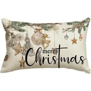 AVOIN colorlife Christmas Balls Reindeer Pine Cones Throw Pillow Cover, 12 x 20 Inch Hello Winter Holiday Cushion Case Decoration for Sofa Couch