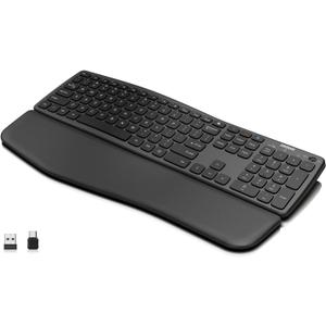 Arteck Multi-Device Ergonomic Wireless Bluetooth Keyboard with Nano USB-A, USB-C Type C Receiver Palm Wrist Rest Full Size Keyboard for Windows iPad OS Android, Computer Desktop Laptop PC Tablet
