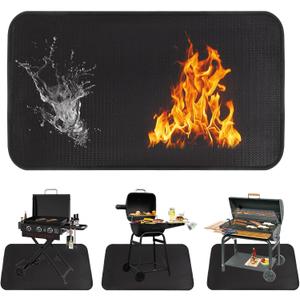 Klmnop 24 x 43 inch Under Grill Mat for Outdoor Grill, Double-Sided Fireproof Oilproof and Waterproof Protective Mat for Outdoor BBQ Decks and Lawn(Black)