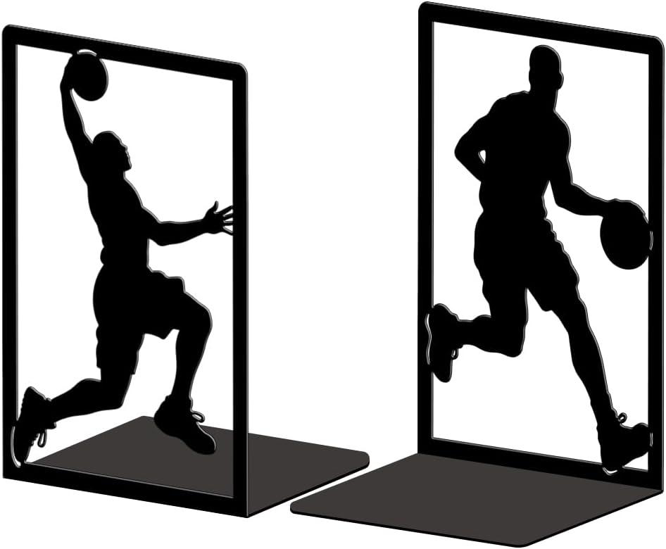 Peacoblue Metal Bookends for Shelves, Modern Decorative Heavy Duty Study Book Ends Stoppers for Office, Desk, Shelf, Room 5.3"x4.3"x7.9" Cast Iron Simple Tall Bookends 1 Pair (Basketball)