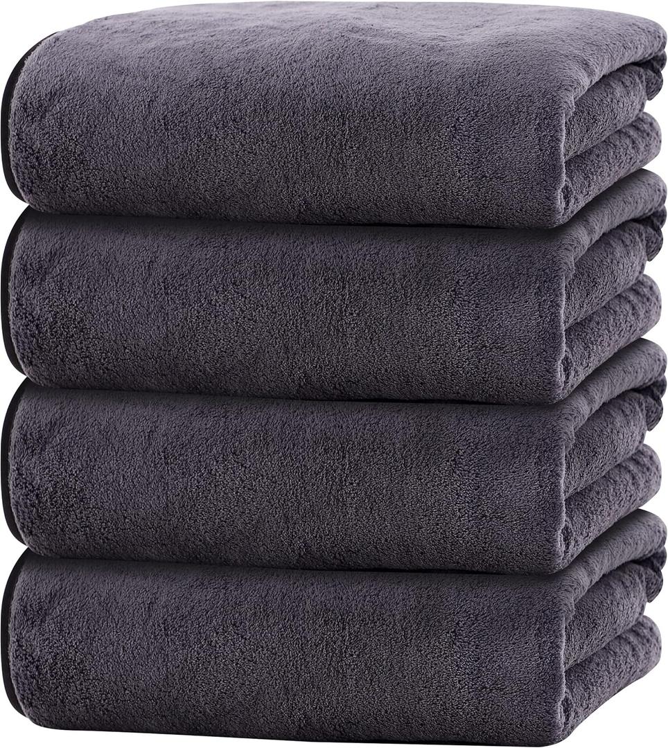 Cosy Family Microfiber 4 Pack Bath Towel Set, Lightweight and Quick Drying, Ultra Soft Highly Absorbent Towels for Bathroom, Gym, Hotel, Beach and Spa (Dark Grey)