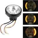 Motorcycle Headlight, LED Driving Moto Light Universal Motorbike Turn Light Bulb for Cafe Racer Cruiser with Bracket, 7Inch