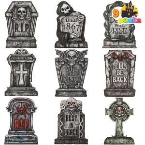 JOYIN 16" 9 Pcs Halloween Tombstones Decorations Outdoor, Graveyard Yard Lawn Plastic Headstones with 18 Metal Stakes for Halloween Cemetery, Indoor Decorations, Prop, Party Decor Supplies