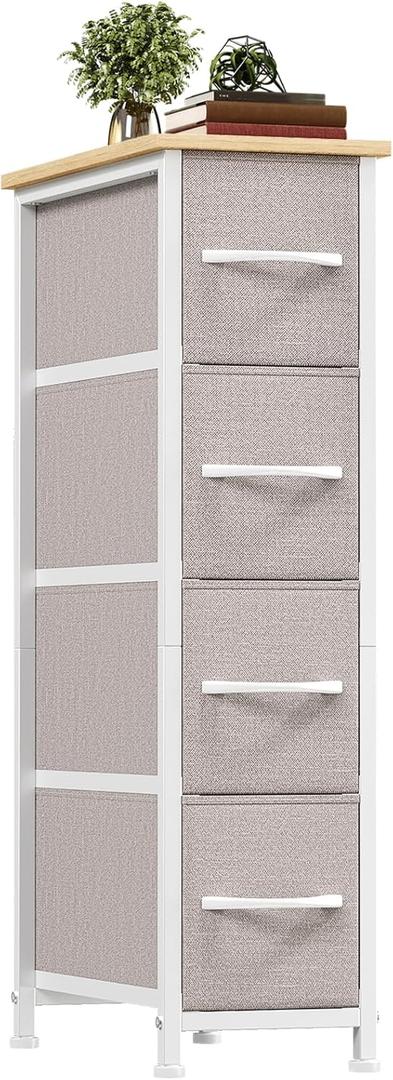 Somdot Narrow Dresser with 4 Drawers, Slim Storage Organizer Chest of Drawers with Removable Fabric Drawers for Small Spaces Bathroom Closet Bedroom Laundry, Ash Grey (18.9"D x 7.9"W x 29.5"H (4 Drawers))