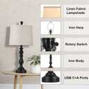 23'' Farmhouse Table Lamps for Living Room Set of 2 with USB C+A Ports, Retro Bedside Lamp for Bedroom, Office, Dining Room, Knob Switch, 3 Color Temperatures, Bulb Included, Black