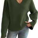 Yousify Womens V Neck Oversized Sweaters Long Sleeve Knit Pullover Trendy Casual Chunky Sweater (Medium, Army Green)