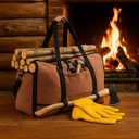 LemonRoad Firewood Log Carrier Bag Extra Large Waxed Canvas Tote Holder with Sheepskin Gloves for Hay Hauling Outdoor Camping, BBQ Barbecue