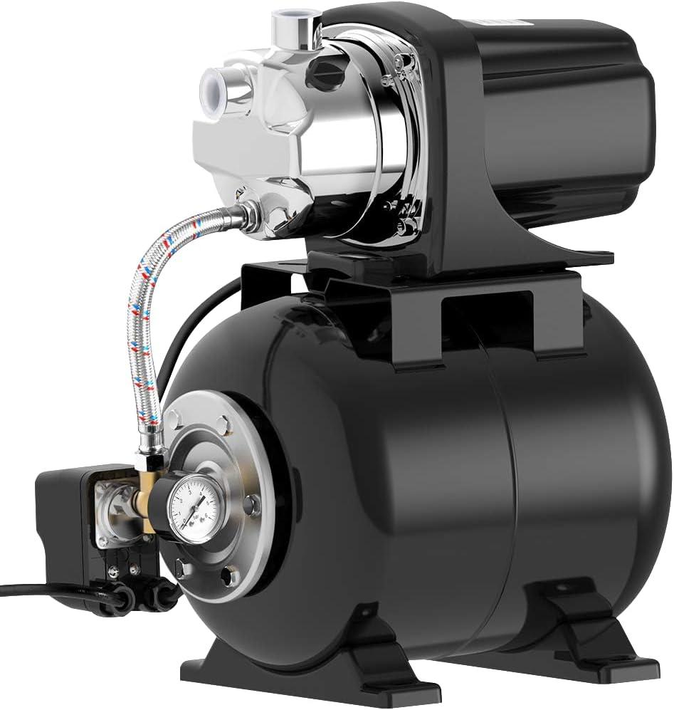 Lanchez 1.6 HP Shallow Well Pump with Pressure Tank, 1340 GPH Automatic Irrigation Water Booster Jet Pump, 115V Stainless Steel Water Transfer Pump for Home Garden Lawn Sprinkler Irrigation