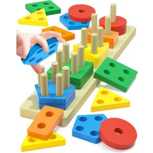 Montessori Toys for 1 2 3 Year Old Boys Girls Toddlers, Wooden Sensory Toys for Ages 2-4, 1 2 Year Old Boy Girl Birthday Gifts, Educational Toddler Learning Puzzles