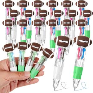 Kosiz 24 Pack Football Party Favors Sport Pen Multicolor 4 in 1 0.5mm Ballpoint Pen for Office Sport Lover Novelty Valentine's Day Gifts Goodie Bags Stuffers